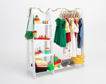 Porte-vêtements en bois Garde-robe pour enfants, Porte-vêtements en bois un porte-vêtements en bois de support de cadre habiller l’affichage du vendeur de stockage Garde-robe pour enfants