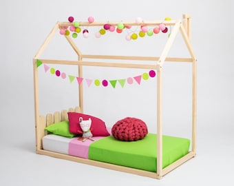 Maison de lit pour tout-petits Montessori Lit de sol Montessori pour cadre de lit pour tout-petits Lit Montessori, Lit d’enfant Lit de maison pour tout-petits, Lit de sol avec SLATS