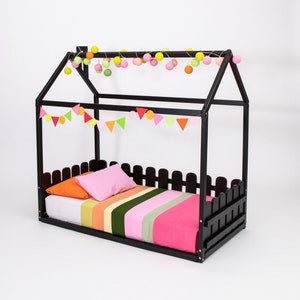 Montessori bed Toddler bed House frame bed Kids floor bed Wood house bed Wood bed frame House bed frame, Children bed House shaped bed