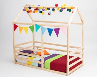 Montessori toddler floor house shaped bed Montessori floor bed frame for kids, Toddler bed Montessori Kid bed Montessori bed for toddler