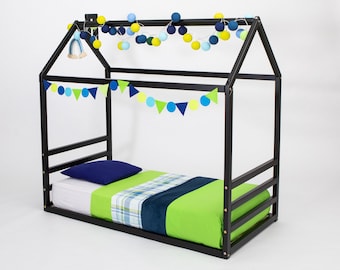 Toddler bed frame, Montessori Kid's House Bed Frame, Montessori Floor Bed with Slats