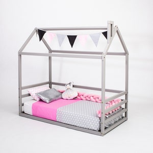 Montessori bed Kids bed house bed frame Children bed Montessori House bed twin bed, Wood frame house bed Toddler house bed Toddler floor bed