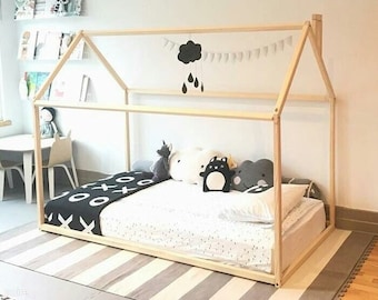 Montessori bed house bed frame, Teepee bed Wood bed frame Montessori furniture Children bed, Toddler bed, Paltform bed, House shaped bed