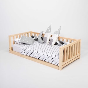 Montessori toddler floor bed with rails Twin bed frame, Loft bed for toddler Low platform bed for kids bed Toddler bed Montessori bed kids
