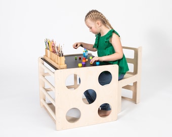 Kids table and chair set Weaning set with weaning chair and cube chair, weaning table toddler table, Montessori table, cube table