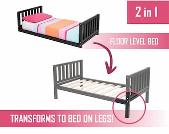 Montessori bed, First birthday gift Christmas gift Montessori toddler bed with rails Montessori floor bed, Montessori furniture Low Platform
