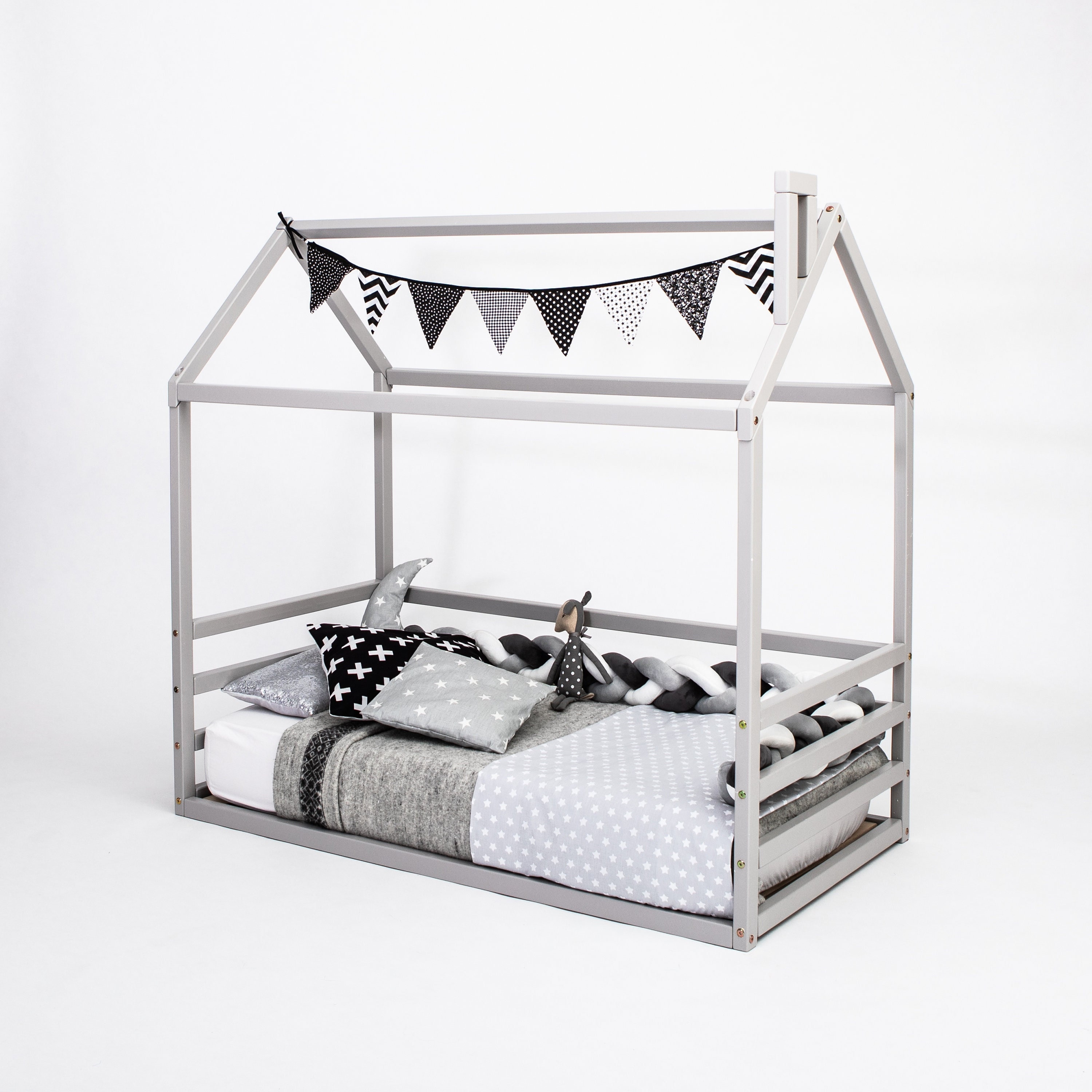 Lit Au Sol Pour Tout-Petit, Lit Montessori Sol, Cadre De Montessori, En Bois Massif Enfants, Cabane, Cabane Avec Lattes