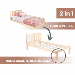 Cama ajustable en patas Primer regalo de cumpleaños, Cama Montessori para niños Cama de plataforma baja para marco de cama de piso para niños pequeños, Cama de piso Montessori
