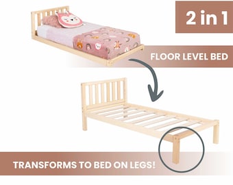 2-in-1 Verstelbaar Montessori Peuterbed, Transformeerbaar Platform Vloerbedframe voor Kinderen