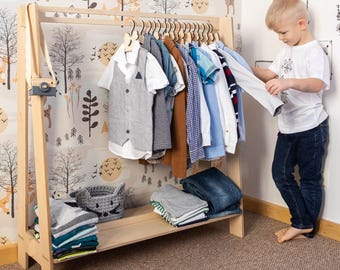 Perchero Montessori para niños pequeños, armario para disfrazarse, organizador de madera contrachapada de abedul.