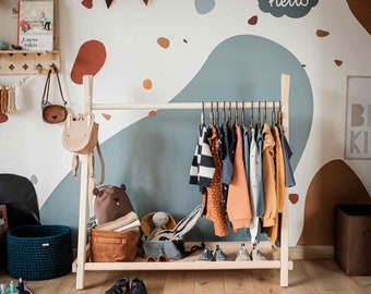 Toddler clothing rack for children, Dress up rack Hanging rack, Wood clothing rack Nursery furniture Child clothes rack Children's wardrobe