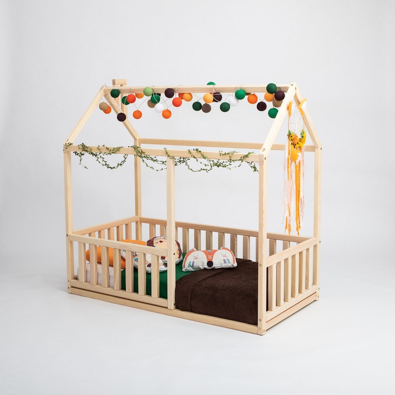 Playroom, furniture, floor bed, teepee bed frame, floor bed, wooden toddler bed, wooden bed, house bed frame, Montessori bed, platform bed, kids bed, play house, canopy tent, children bed, floor house bed, house shaped bed, Montessori bed, wooden bed