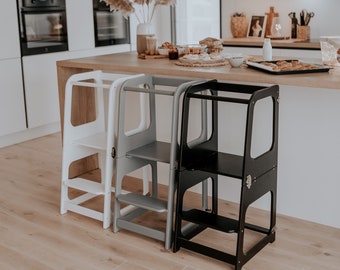 Échelle de cuisine transformable 2 en 1, escabeau de cuisine Tabouret de cuisine Tabouret de sécurité escabeau pour enfant Table et chaise de sevrage Tour Montessori