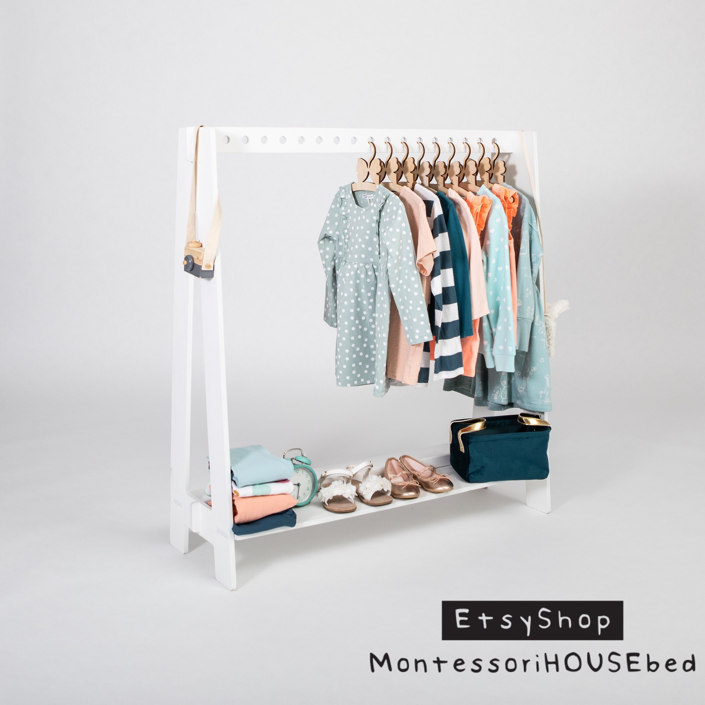 KIDS CLOTHING RACK Type A With Shelf, Wood Clothes Rack, Montessori Clothe  Hanging Rack and Shelf, Kids Wardrobe Christmas Gift for Kids 