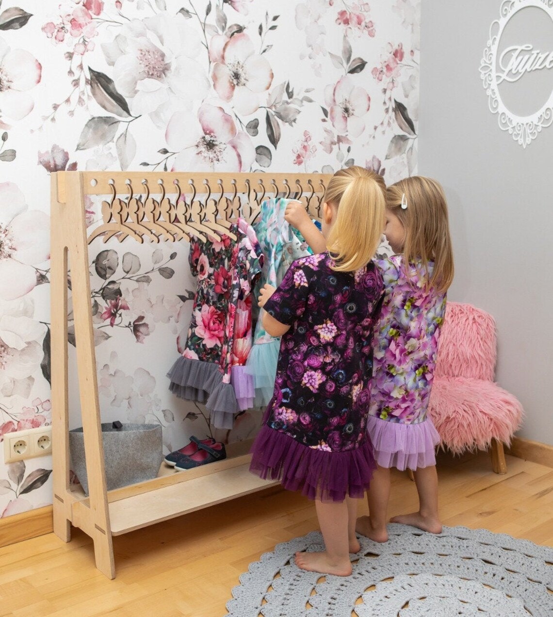 Kids dress up clothes hanger Timber Clothing rack Kids clothes Etsy