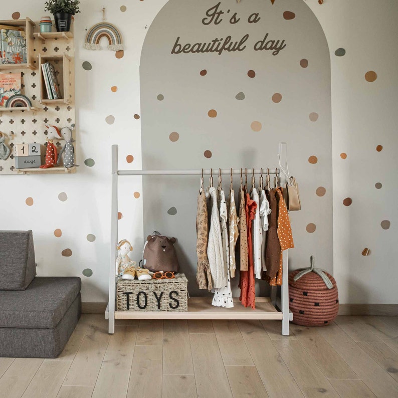 clothes rack with shelves, wooden clothing rack, wood clothing rack, hanging rack, clothing rack, child clothes rack, rack for children, dress up rack, toddler dress, toddler clothing, dress up rack, clothes rack, wooden clothing rack, wood rack