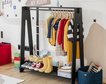 Kindergarderobe Montessori wardrobe Nursery clothes rack Child wardrobe Toddler clothes rack, Baby clothing rack Hanging clothes rack