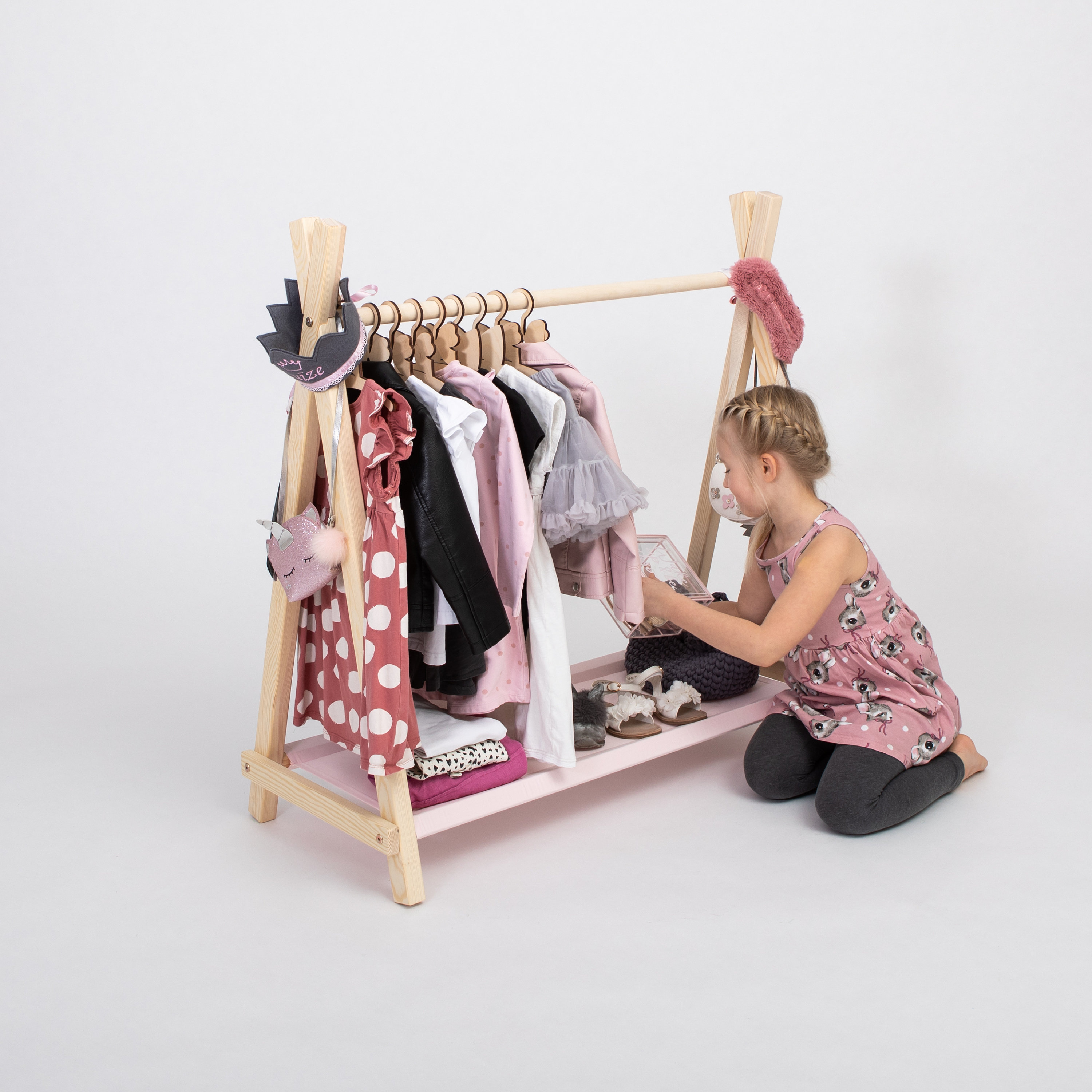 Wood Clothing Rack, Display Rack Clothes Hanger Kids Furniture