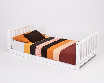 Montessori toddler bed frame Montessori floor bed with rails Toddler floor bed frame Twin toddler bed for girls, Crib to toddler bed