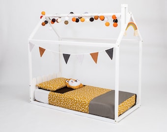 Montessori Toddler Floor Bed Frame, Low House Bed for Kids, Children's Floor bed