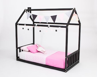 Cama Montessori Cama para niños pequeños Cama de suelo Cama de plataforma Cama para niños Estructura de cama tipo casa, Cama de suelo para niños pequeños Cama de suelo Montessori Cuna Cama de suelo tamaño twin
