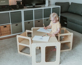 Montessori Holz-Kinderspieltisch-Set, Kleinkindtisch-Set ODER Vorschul-Lerntisch oder -Stuhl, Entwöhnungstisch, Kinderspieltisch-Tisch für Kinder