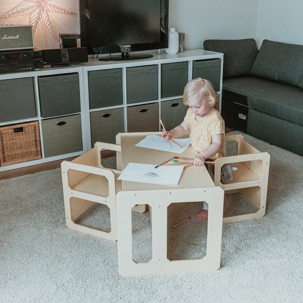 Montessori Holz-Kinderspieltisch-Set, Kleinkindtisch-Set ODER Vorschul-Lerntisch oder -Stuhl, Entwöhnungstisch, Kinderspieltisch-Tisch für Kinder