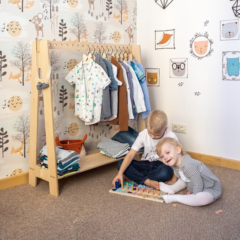 Kids dress up clothes hanger Timber Clothing rack Kids clothes Etsy