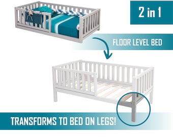 Montessori-Kleinkind-Bodenbett mit Schienen Twin-Bettrahmen, Hochbett für Kleinkind Niedriges Plattformbett für Kinderbett Kleinkindbett Montessori-Bett für Kinder