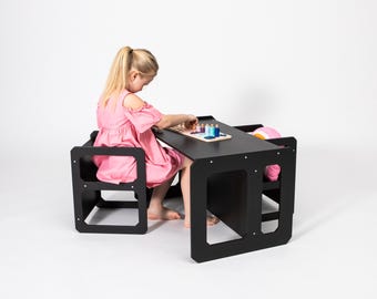 Montessori table kids, wooden table or toddler chair, Step stool cube chair set childrens chair childrens table Weaning chair Weaning table