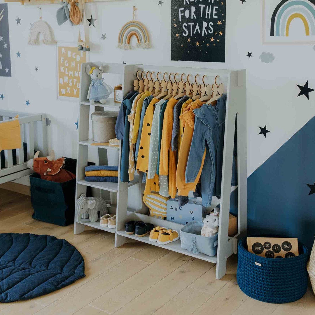 Montessori Children Wardrobe: A-frame Wood Clothing Rack, Kids Garment ...