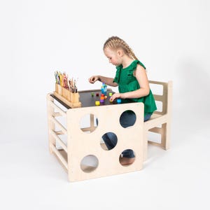 Kids table and chair set Weaning set with weaning chair and cube chair, weaning table toddler table, Montessori table, cube table