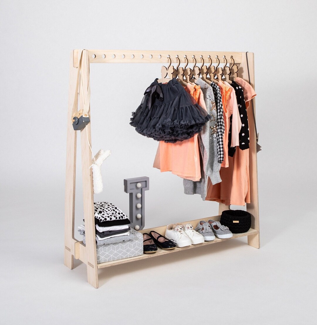 Toddler Clothing Rack for Children, Dress up Rack Hanging Rack, Wood