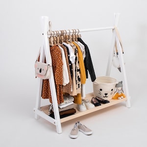 Montessori open wardrobe Montessori dresser, Dress up storage Baby clothes storage, Wood clothing rack Garment rack Retail display rack