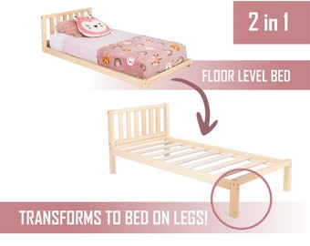 Cama de piso Montessori para cama de niño pequeño para niños Cama para niños, Cama de piso doble Cama Montessori Marco de cama de piso para niños pequeños, Muebles para niños Cama ajustable