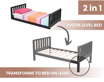 Montessori Toddler Bed with Rails, 2-in-1 Floor & Raised Bed