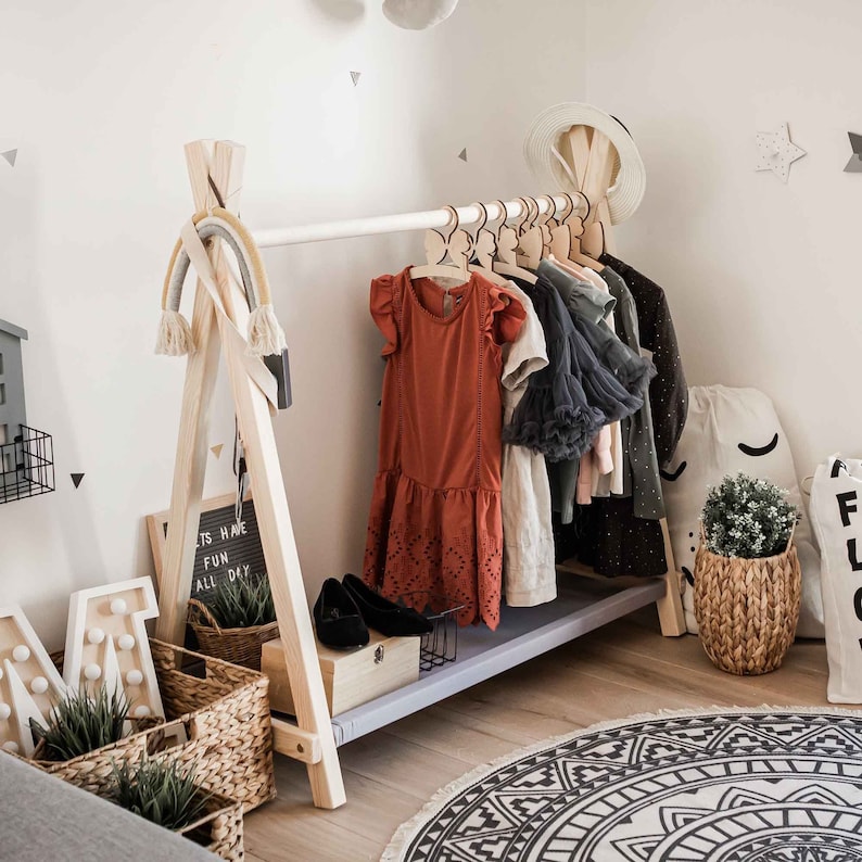 children rack wooden, wooden clothing rack, wood clothing rack, hanging rack, toddler clothing, clothing rack, child clothes rack, rack for children, dress up rack, nursery clothes, child clothes rack, nursery furniture, garderobe baby, clothing