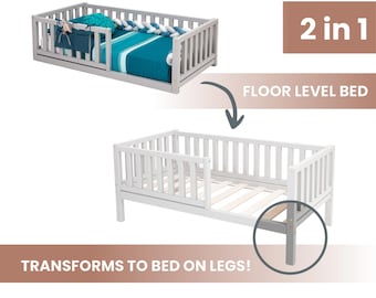 Montessori Floor Bed with Rails for Kids, Convertible Loft Bed for Children