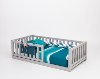 Solid Wood Toddler Floor Bed Frame, Montessori Kids Bed