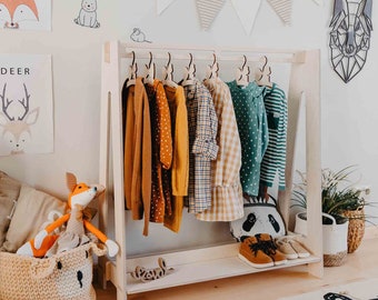 Toddler wardrobe hanging clothes rack, Montessori clothing rack, Baby clothing rack Kid dress up rack, Dress up storage, Vendor display rack