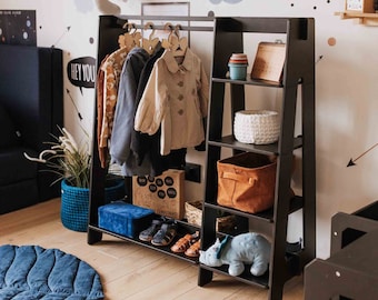 Toddler clothing rack for children, Dress up rack Hanging rack, Wood clothing rack Nursery furniture Child clothes rack Children's wardrobe