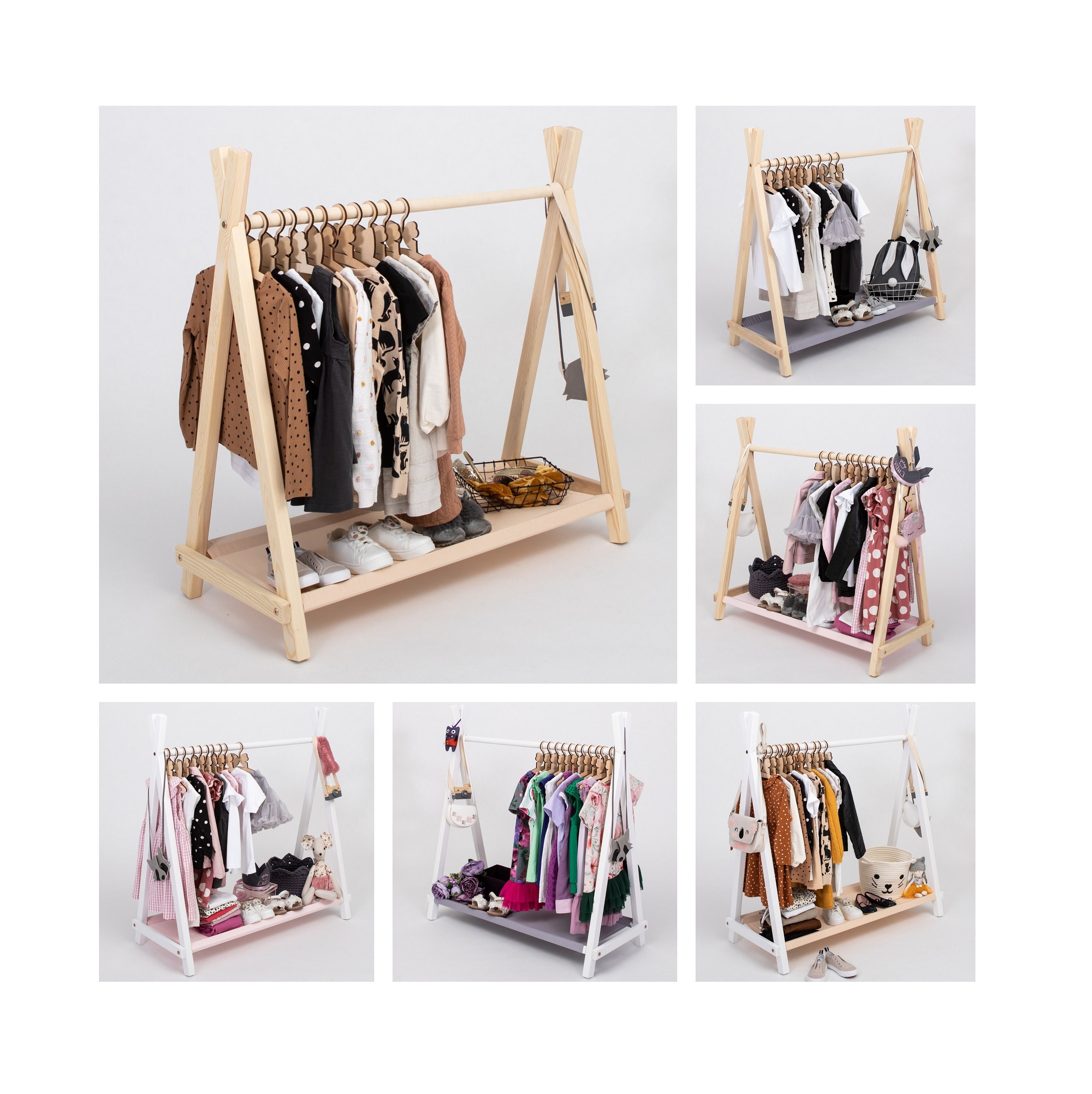 Montessori Teepee Style Clothing Rack With Storage Kids Room | Etsy UK