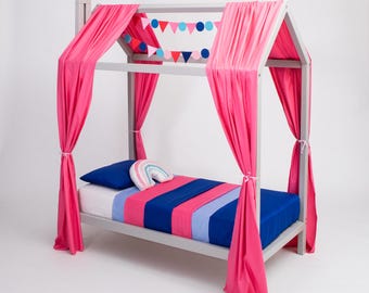 Montessori House Bed Frame, Crib, Twin or Full Size Platform Bed for Kids, Canopy Bed for Girls and Boys