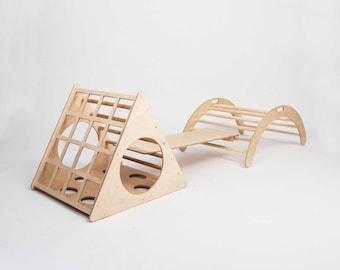 Climbing gym Baby shower gift Kids triangle set Montessori climber with a ramp Montessori toddler climbing arch set, Kids climber set