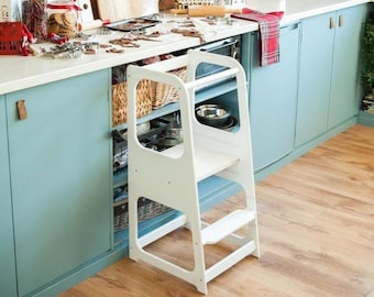 Kitchen tower Kitchen safety tower Kids step stool, Montessori furniture, Montessori stool Montessori toddler kitchen learning toddler stool
