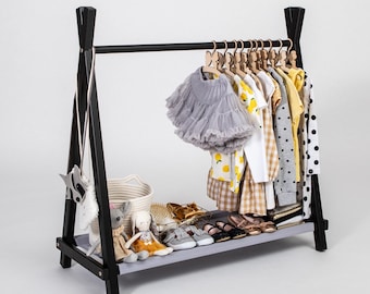 Baby clothes rack Baby dress display hanging clothes rack Toddler dress up Montessori wardrobe, Vendor display rack, Kindergarderobe