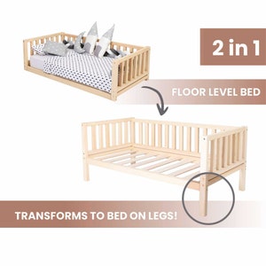 Toddler Montessori floor bed for boys Transformable kids Montessori bed for girls Convertible bed Kids bed with rails, Toddler guard rails