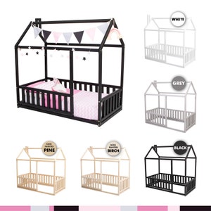 Wooden playhouse, childrens furniture, twin loft bed  Montessori bedroom, house shaped bed frame, Montessori floor bed, house bed frame, toddler bed frame, kids house bed, toddler house bed frame, platform bed frame, canopy bed frame, bed for girl