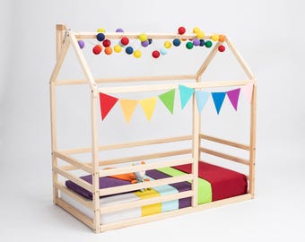 モンテッソーリ幼児用フロアベッド、子供用ハウス型ベッドフレーム、添い寝用ベッド