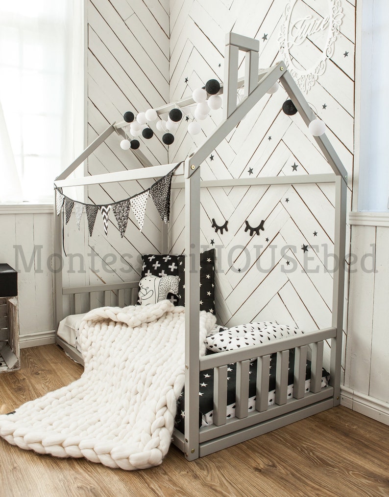 Toddler house bed frame with SLATS Montessori bed teepee Etsy